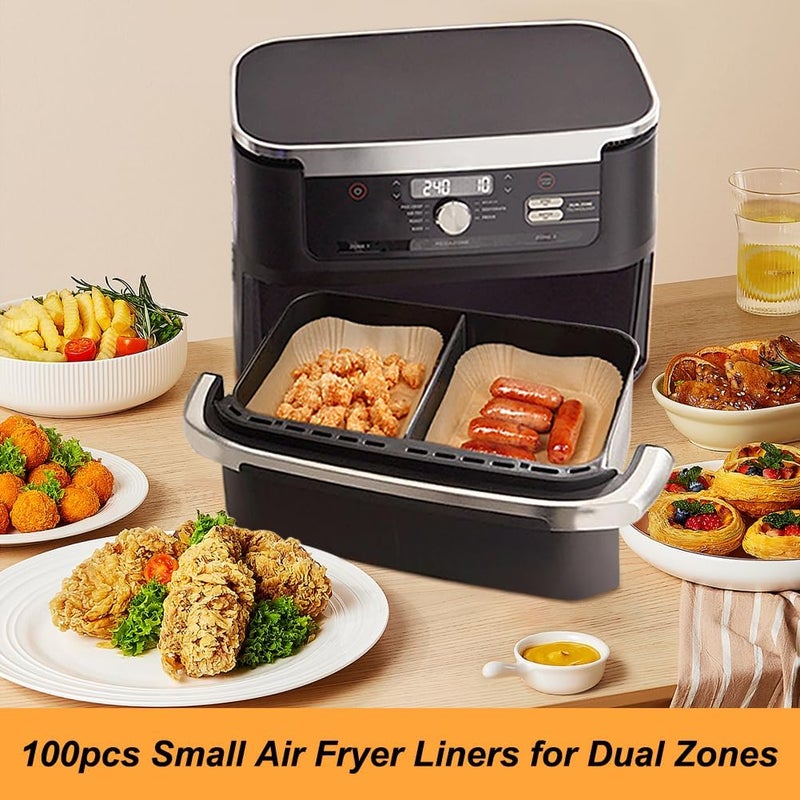 BYKITCHEN Air Fryer Liners for Ninja Foodi DZ071 7-QT/ 11-QT/Instant 9 Qt DualZone FlexBasket Airfryer, 100pcs Small Air Fryer Dual Liners & 50pcs Large Papers for 7-qt/11-qt Megazone - Image 3